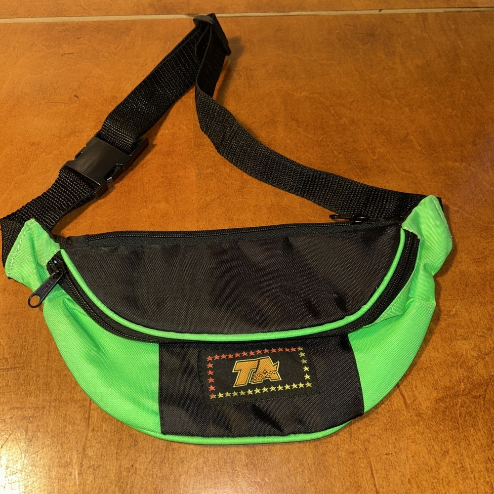 Vintage 80's 90's TA Fanny Pack Neon Green Retro Men Women Belt Bag E4